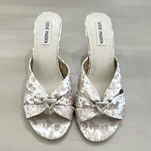 Steve Madden P-Kiss Heels Satin Floral Sparkle Slip On Sandal Open Toe 7.5